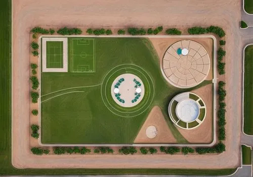 the master plan of a neighborhood park in UAE,baseball diamond,baseball field,soccer field,baseball park,athletic field,football field,baseball stadium,playing field,ballpark,artificial turf,bird's-ey