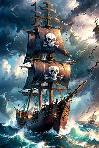 pirate ship,buccaneers,pirates,galleon,naval battle,pirate,Anime,Anime,Traditional