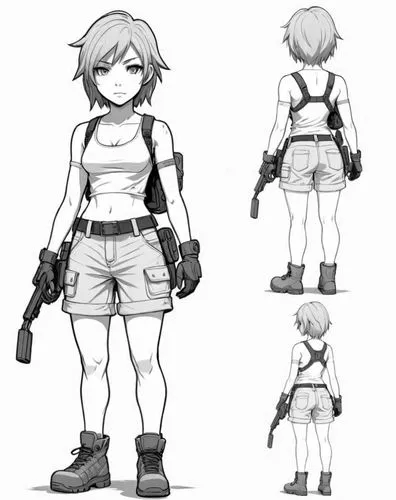 kuribayashi,bulletgirl,girl with a gun,girl with gun,fatigues,shumeiko,Design Sketch,Design Sketch,Detailed Outline