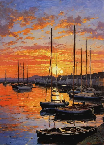 boats in the port,sailboats,fishing boats,sailing boats,harbor,boats,regatta,boat harbor,boat landscape,small boats on sea,harbour,row boats,eventide,oil painting,sailing orange,murano,lev lagorio,wooden boats,coastal landscape,oil painting on canvas,Art,Classical Oil Painting,Classical Oil Painting 09