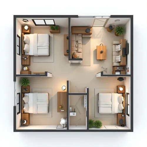 A digital floor plan of a barndominium, showing an open-concept living area with a kitchen and two bedrooms. hyper realism, 4k professional photography


,small floor plan with two bedroom and one bat