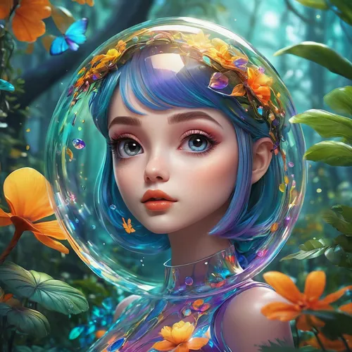 Imagine a cute cartoon in a magical forest.,fantasy portrait,girl in flowers,flora,flower fairy,mystical portrait of a girl,faerie,fairy world,fantasy art,garden fairy,faery,world digital painting,gir