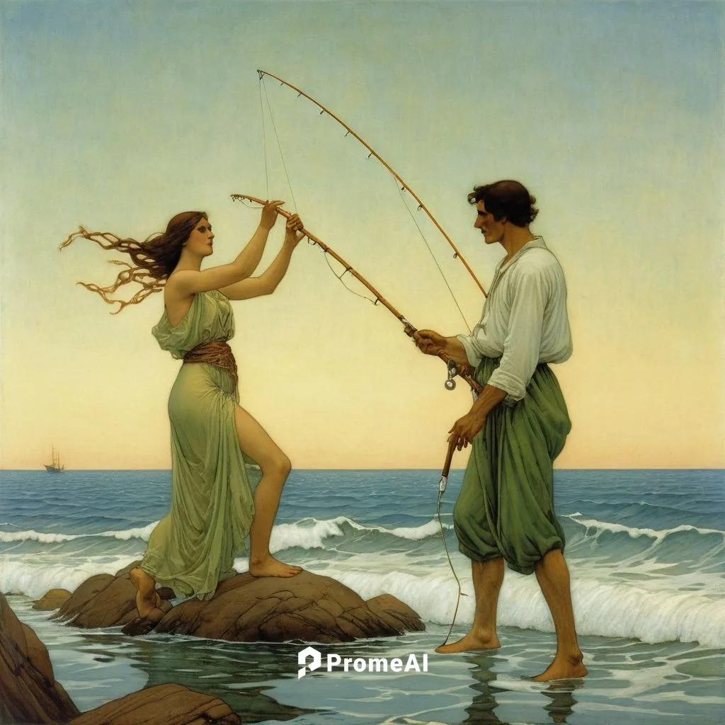 a woman fishing a man from the sea,anglers,kupala,waterhouse,margetts,fishing,pescadores,dossi,margetson,mcginnis,nereids,fishermens,fisherwoman,people fishing,telemachus,fishing classes,angling,bow a