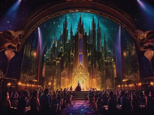 hall of the fallen,orchestral,philharmonic orchestra,stage curtain,fantasia,stage design,the throne,shanghai disney,immenhausen,radio city music hall,kingdom,fox theatre,symphony,cinderella's castle,orchestra,fantasy city,cg artwork,symphony orchestra,fantasy world,cathedral,Conceptual Art,Daily,Daily 20