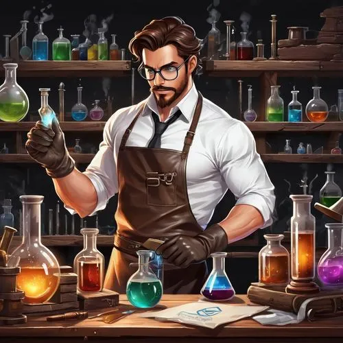 chemist,scientist,chemical laboratory,reagents,laboratory,apothecary,researcher,laboratory flask,potions,erlenmeyer,biologist,lab,professor,natural scientists,science education,formula lab,alchemy,laboratory information,sci fiction illustration,bartender,Unique,Design,Logo Design