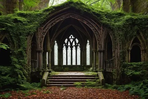 forest chapel,rivendell,moss landscape,tintern,buttresses,hall of the fallen,doorways,cathedrals,archways,alcove,sanctuary,buttressing,rievaulx,holy forest,springhouse,ruins,fairy door,sunken church,haunted cathedral,witch's house,Conceptual Art,Graffiti Art,Graffiti Art 11