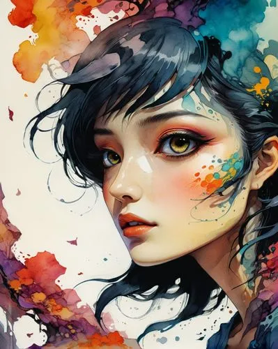 illustrator,colorful background,watercolor paint strokes,artist color,world digital painting,painting technique,mystical portrait of a girl,meticulous painting,art painting,geisha girl,fantasy art,fantasy portrait,painter,the festival of colors,painted lady,color picker,flower painting,watercolor paint,splotches of color,geisha,Conceptual Art,Daily,Daily 09