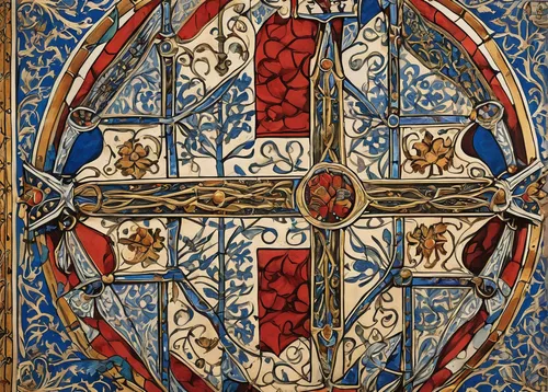 stained glass window,fleur-de-lys,stained glass pattern,stained glass,heraldic shield,heraldic,seven sorrows,celtic cross,the order of cistercians,circular ornament,escutcheon,vestment,stained glass windows,heraldry,quatrefoil,cani cross,floral ornament,panel,ass croix saint andré,fleur-de-lis,Illustration,Realistic Fantasy,Realistic Fantasy 42