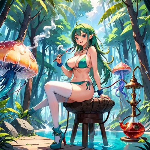 tiki,ranka,gumi,summer background,eto,leblanc,mion,lum,lyn,mermaid background,sanae,emerald,emerald sea,wiz,meru,haku,yggdrasil,bohua,takagaki,takao,Anime,Anime,Traditional