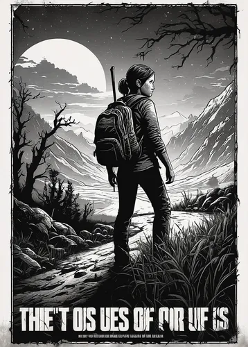 Create a haunting Last of Us poster with a forlorn survivor in a desolate wasteland.,in the fall of,ufos,lie,children of war,lis,poster,girl lies,of trees,among us,film poster,a3 poster,the spirit of 