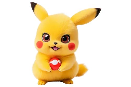 Pikachu, sitting, yellow fur, red cheeks, big eyes, white belly, electric powers, cute face, holding a pokeball, soft focus, warm lighting, shallow depth of field, 3/4 composition, bright colors, cart