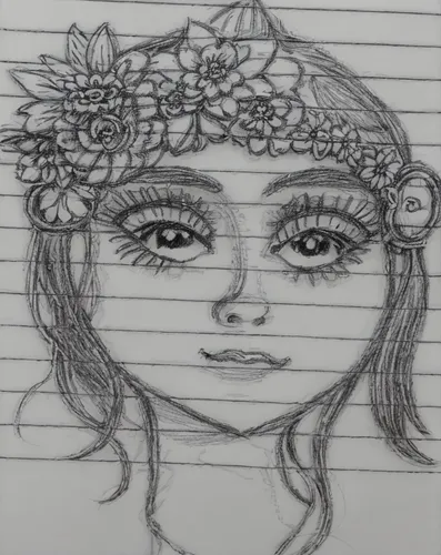 girl in a wreath,flower crown,girl in flowers,flower crown of christ,girl drawing,flower hat,girl portrait,floral doodles,boho art,flower line art,portrait of a girl,girl wearing hat,doodles,headdress