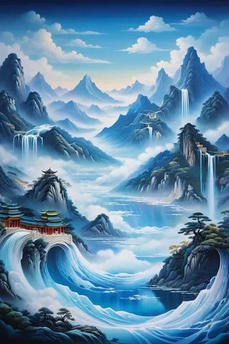 fantasy landscape,mountain scene,mountainous landscape,landscape background,mountain landscape,rongfeng,sea landscape,huanglong,boat rapids,yunnan,cartoon video game background,sea fantasy,japanese waves,boat landscape,oriental painting,yamatai,gondolin,futuristic landscape,coastal landscape,yangtze,Photography,General,Natural