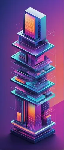 Modern 4-tier software architecture, digital illustration, futuristic tone, clean lines, simple shapes, bold colors, abstract background, subtle gradient effects, 3D visualization, isometric perspecti