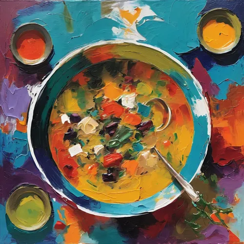 tutti frutti,soup bowl,crudités,bowl of fruit in rain,colorful pasta,kadhi,soup bunch,consommé,tomato soup,soup,minestrone,velouté sauce,laksa,chicken soup,vegetable soup,bowl of fruit,purée,dahl,fondue,miso,Conceptual Art,Oil color,Oil Color 20