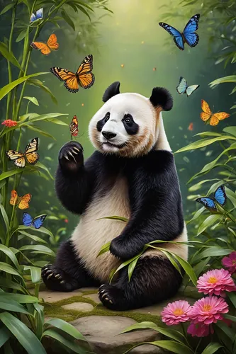 chinese panda,giant panda,panda bear,panda,pandabear,kawaii panda,hanging panda,little panda,pandas,baby panda,panda cub,kawaii panda emoji,french tian,panda face,anthropomorphized animals,whimsical animals,bamboo,cute animal,oriental painting,dongfang meiren,Art,Classical Oil Painting,Classical Oil Painting 07