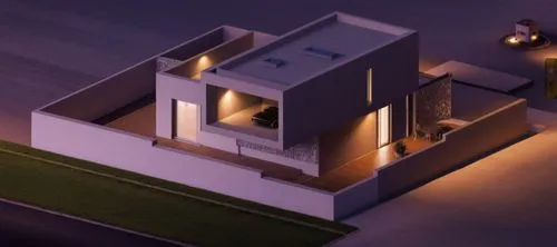 Pon la imagen en una perspectiva humana. Tiene que ser un render tipo twinmotion, por personas, luz, entorno, aboles alrededor,isometric,3d rendering,3d render,modern house,cubic house,miniature house