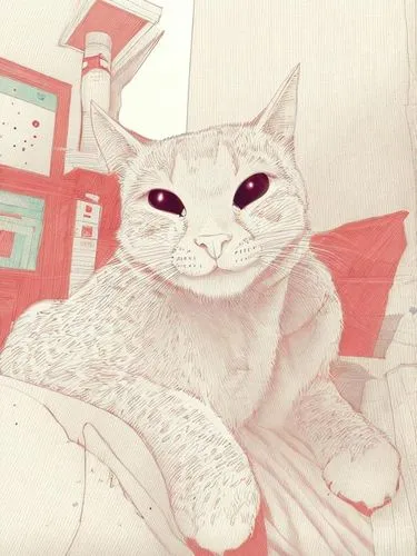 Peaceful and relax environment, keep original colour,drawing cat,watercolor cat,pink cat,cat drawings,cartoon cat,vintage cat,cat portrait,red cat,cat kawaii,cat in bed,white cat,my cat,pet portrait,m