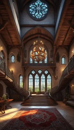 ornate room,entrance hall,mansion,luxury home interior,theed,staircase,cochere,loft,lobby,inglenook,interiors,dandelion hall,greystone,upstairs,ballroom,wooden beams,3d rendering,dreamhouse,interior design,entryway,Illustration,Realistic Fantasy,Realistic Fantasy 27