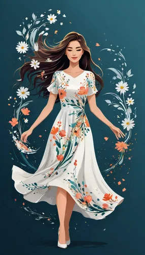 fashion vector,girl in a long dress,floral dress,girl in flowers,falling flowers,jasmine blossom,a girl in a dress,ao dai,flower fairy,floral background,country dress,flamenco,summer jasmine,flower girl,wild jasmine,fashion illustration,star jasmine,flowery,springtime background,flower background,Unique,Design,Logo Design