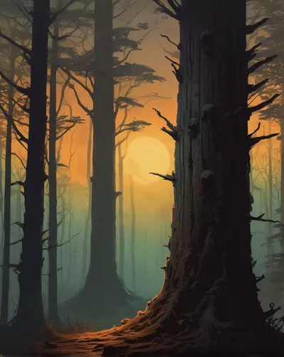 Write a spooky story about a wooden pole in a haunted forest.,forest landscape,old-growth forest,foggy forest,pine forest,deciduous forest,haunted forest,forest background,coniferous forest,spruce for