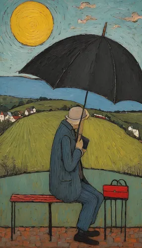 man with umbrella,vincent van gough,man on a bench,olle gill,david bates,chair and umbrella,woman with ice-cream,man with a computer,post impressionism,spectator,brolly,folk art,breton,vincent van gogh,italian painter,men sitting,woman sitting,basset artésien normand,pensioner,woman drinking coffee,Art,Artistic Painting,Artistic Painting 49