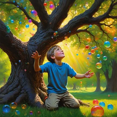 children's background,magic tree,inflates soap bubbles,soap bubbles,colorful tree of life,soap bubble,Illustration,Realistic Fantasy,Realistic Fantasy 32