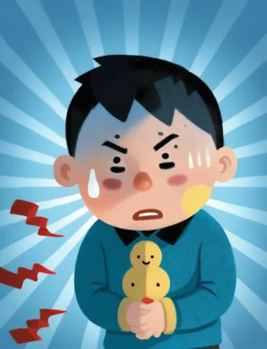 a sick boy, active, cute,a cartoon character crying while holding a baby,teddy bear crying,anger,don't get angry,angry man,angry,crying baby,Illustration,Children,Children 05