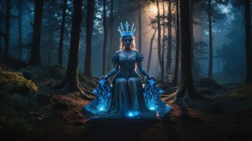 blue enchantress,fantasy picture,fairy queen,queen of the night,ice queen,the enchantress