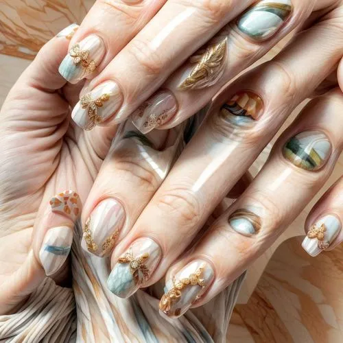 nail design,manicuring,nail art,fingernails,ails,seashells,nagelsen,sea shells,metallic feel,nails,spaelti,metallics,shellac,marbleized,claws,nail,watercolor seashells,talons,nailbiter,gold foil laurel