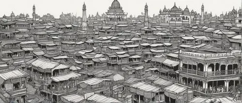 shantytowns,roofs,destroyed city,slums,wooden houses,megacities,Illustration,Black and White,Black and White 18