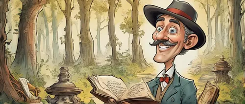 farmer in the woods,pinocchio,caricaturist,cartoon forest,book illustration,walt disney,frutti di bosco,geppetto,vintage illustration,tall tales,a collection of short stories for children,publish a book online,forest man,caricature,reading magnifying glass,forrest,game illustration,background image,forest workplace,groucho marx,Illustration,Abstract Fantasy,Abstract Fantasy 23