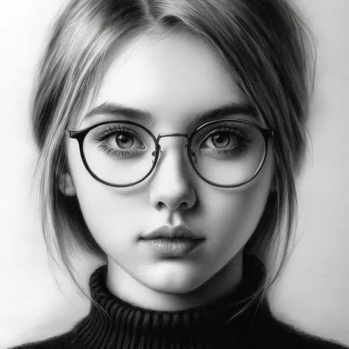 女生，黑白，素描，黑色毛衣
,a drawing of a woman in glasses with bangs,girl portrait,girl drawing,lily-rose melody depp,digital painting,graphite,portrait of a girl,Illustration,Black and White,Black and White 35