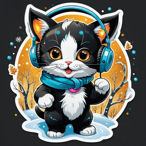 cat vector,calico cat,kawaii patches,cartoon cat,listening to music,vector illustration,music player,calico,cat kawaii,soundcloud icon,blossom kitten,capricorn kitz,dj,earphone,little cat,headphone,pubg mascot,kawaii animal patches,sticker,vector art,Unique,Design,Sticker