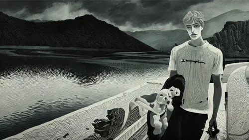 girl with dog,olle gill,boy and dog,lago grey,girl on the boat,carol colman,andreas cross,black landscape,han thom,girl on the river,david bates,carol m highsmith,ritriver and the cat,the night of kup