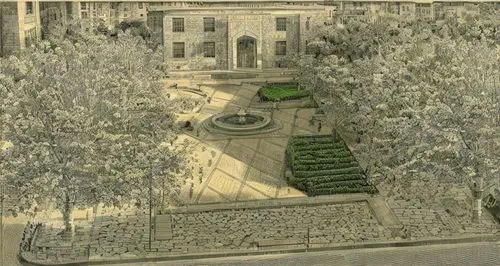 Urban space, garden, fountain in middle, lawn beds,the garden society of gothenburg,lafayette square,garden elevation,palace garden,garden of the fountain,lafayette park,villa borghese,the old botanic