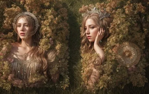  woman ai summer queen ,photo manipulation,mirror image,dryad,digital compositing,image manipulation,multiple exposure,photomanipulation,girl in a wreath,mirror reflection,faery,double exposure,four s