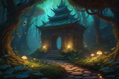 druid grove,forest path,the mystical path,elven forest,forest glade,fairy forest,enchanted forest,pathway,fantasy landscape,the forest,forest background,shrine,wooden path,fairy village,haunted forest,fairytale forest,forest of dreams,holy forest,forest,the path,Conceptual Art,Daily,Daily 25