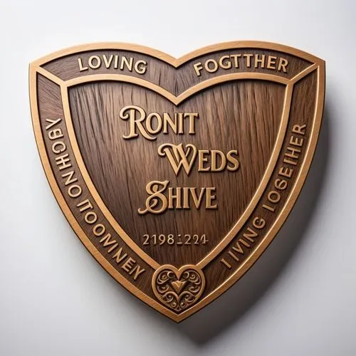 a logo made of wood and bronze against a white background,the royal wedding badge is designed to look like a heart,rs badge,rf badge,r badge,br badge,rp badge,rohl,Photography,General,Commercial