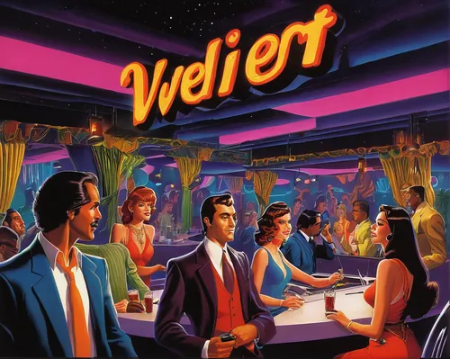 Write a comedy script that centers around the quirky employees of Miami Velvet, a lively nightclub in Miami.,retro diner,diner,valet,vetor,drive in restaurant,vertex,vector people,vertigo,waiter,motel