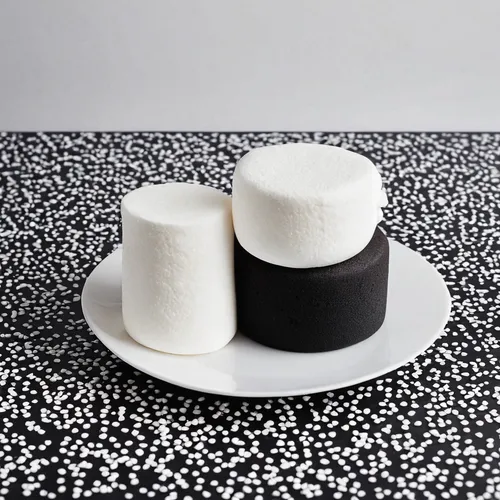 Invent a luscious confection with marshmallows and sprinkles,salt and pepper shakers,sugar cubes,marshmallow art,coconut cubes,fondant,liquorice allsorts,table sugar,black and white pattern,gelatin de