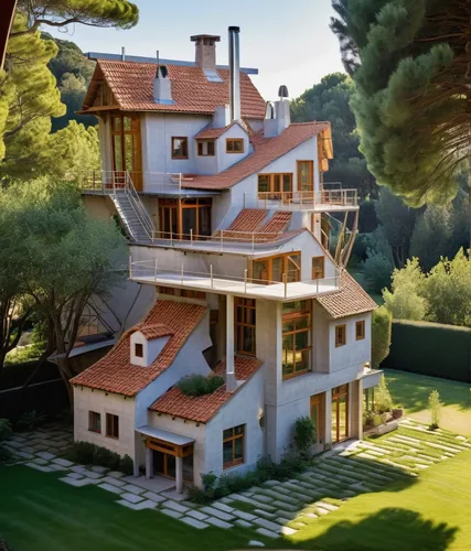 Old European building with alot of colors and plants ,villa,house in the mountains,house in the forest,3d rendering,beautiful home,house in mountains,country estate,luxury property,chalet,house by the