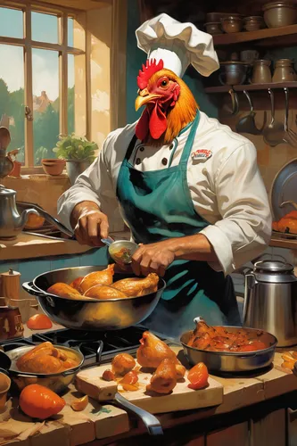 chef,thanksgiving background,dwarf cookin,cooking book cover,cookery,make chicken,domestic chicken,men chef,southern cooking,food and cooking,red cooking,brakel chicken,funny turkey pictures,cook,chicken 65,chicken barbecue,polish chicken,cook ware,cooks,cuisine,Conceptual Art,Oil color,Oil Color 04