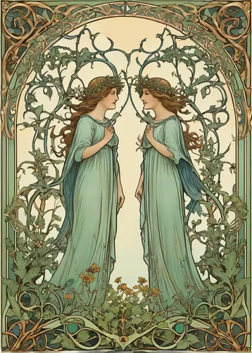 art nouveau frame,art nouveau frames,art nouveau,art nouveau design,kate greenaway,the annunciation,vintage fairies,mucha,mirror in the meadow,the three graces,gemini,frame border illustration,doves of peace,ivy frame,fairies,frame illustration,art deco frame,fairies aloft,candlemas,two girls,Illustration,Retro,Retro 13