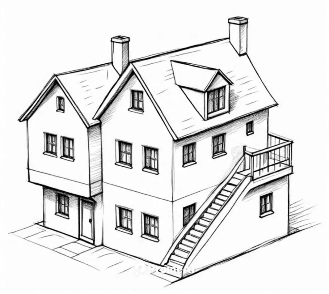 Design Sketch-Detailed Rough Outline ,house drawing with a stair case in front,houses clipart,house drawing,rowhouse,house insurance,two story house,house shape,Design Sketch,Design Sketch,Detailed Ou