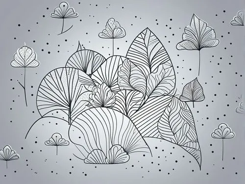 a pattern of leaves in a line drawing style,botanical line art,birch tree illustration,background vector,spring leaf background,leaf icons,umbrella pattern,Illustration,Black and White,Black and White