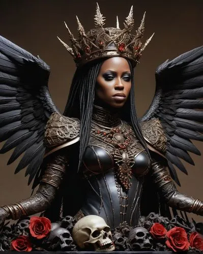 azealia,black queen,vodun,black angel,voodoo woman,dark angel,Illustration,Realistic Fantasy,Realistic Fantasy 33