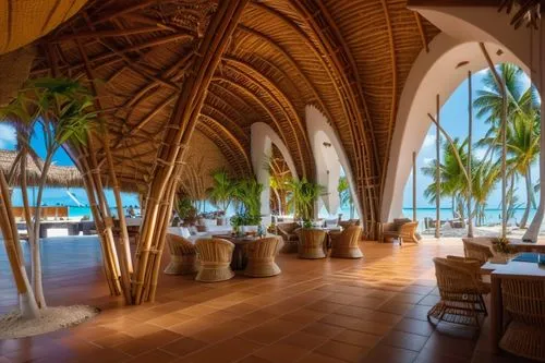 THATCHED ROOF MALDIVES LUXURIOUS RESORT ON BEACHFRONT WITH SAND , THATCHED ROOF FINISH, 8k ultra realistic,beach restaurant,mustique,cabos,iberostar,palapa,hotel nacional,palmilla,beach bar,amanresort