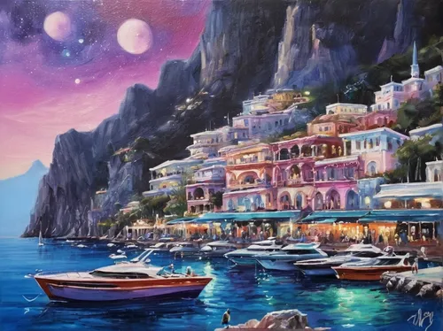 """Capri Harbor"" original fine art by Jinnie May",positano,capri,amalfi,portofino,amalfi coast,lycian,italian painter,mediterranean,greek island,parga,greek islands,monaco,sea landscape,dubrovnic,lyc