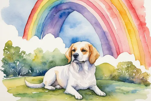 watercolor dog,rainbow pencil background,rainbow background,basset hound,rainbow bridge,beagle,dog illustration,watercolor background,dog drawing,watercolor,basset bleu de gascogne,basset fauve de bretagne,rainbow unicorn,pet portrait,rainbow,welsh springer spaniel,bloodhound,watercolor paint,watercolor painting,rainbow and stars,Illustration,Retro,Retro 06